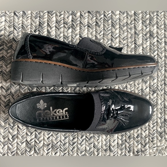 ◾️RIEKER Black Patent Leather shoes wedges loafers - Picture 4 of 6
